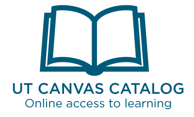 UT Canvas Catalog, online access to learning, book logo 
